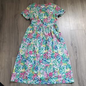 90s Vintage Country Store Dress Medium Midi Cottagecore Modest Green Floral